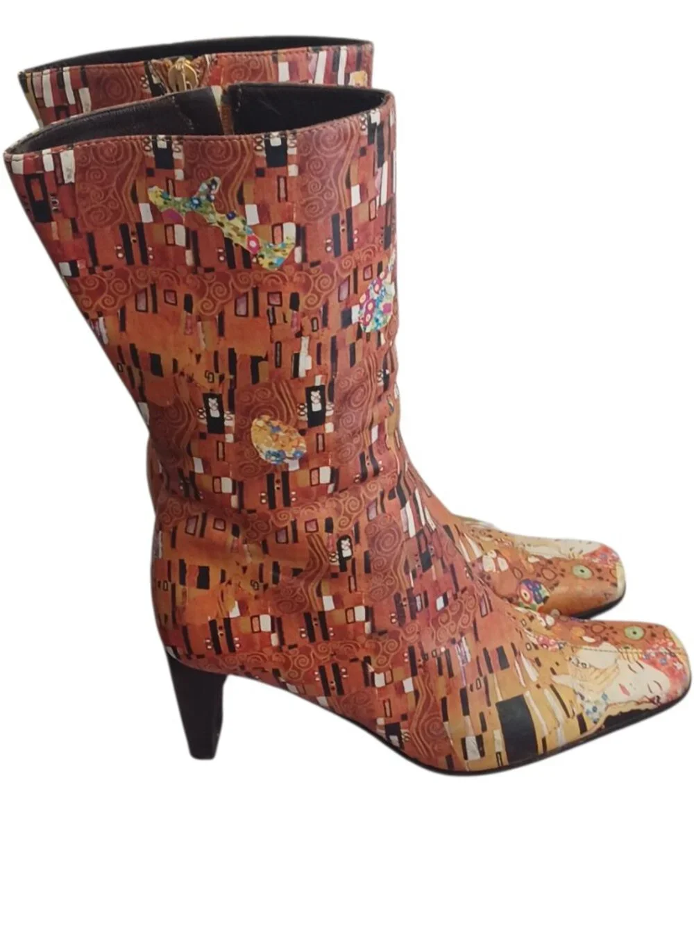 ICON Gustav Klimt “The Kiss” Leather Mid-Calf Boots Wearable Art  Size 5.5M - Picture 6 of 8